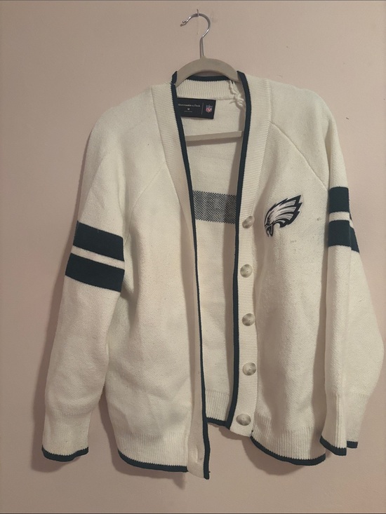 Abercrombie & Fitch Sweaters - Philadelphia Eagles Abercrombie & Fitch White Knit Bomber Cardigan
